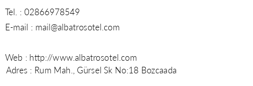 Bozcaada Albatros Otel telefon numaralar, faks, e-mail, posta adresi ve iletiim bilgileri